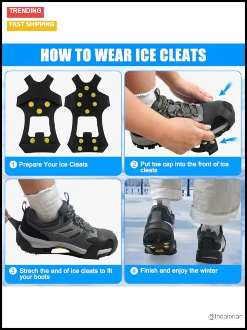 Non Slip Ice Cleats Overshoe for Walking on Snow and Ice Rubber Crampons with